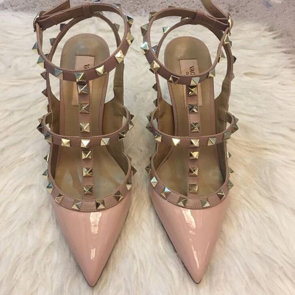 dress shoes -designer pointed toe 2-strap with studs high heels patent leather rivets sandals women valentine heel, Black
dress shoes -designer pointed toe 2-strap with studs high heels patent leather rivets sandals women valentine heel, Black