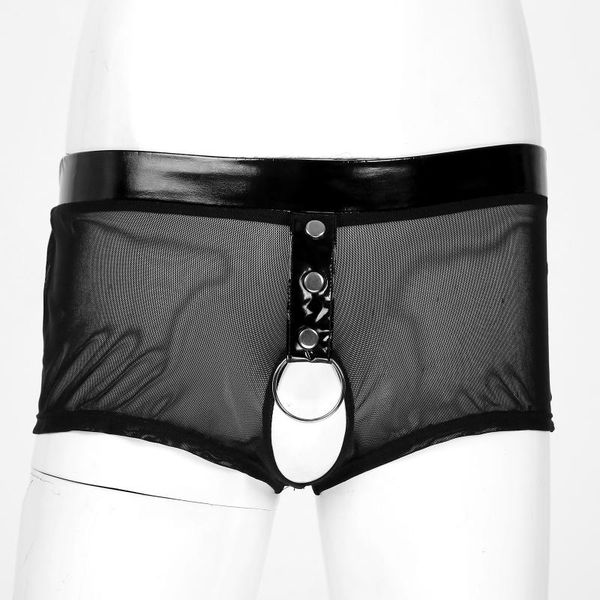 underpants mens see-through mesh boxer shorts erotic lingerie underwear low waist patent leather waistband panties o ring crotchless briefs, Black;white
underpants mens see-through mesh boxer shorts erotic lingerie underwear low waist patent leather waistband panties o ring crotchless briefs, Black;white