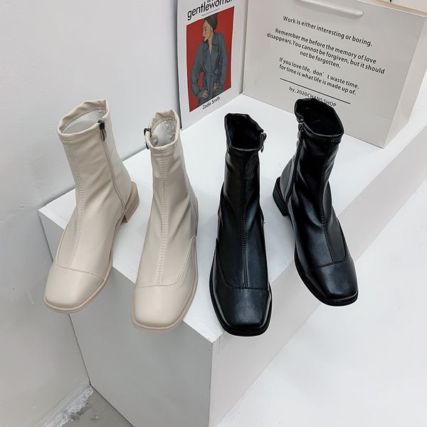 short women's summer 2021 net red thin fashion versatile thick heel anti slip british chelsea boots, Black
short women's summer 2021 net red thin fashion versatile thick heel anti slip british chelsea boots, Black