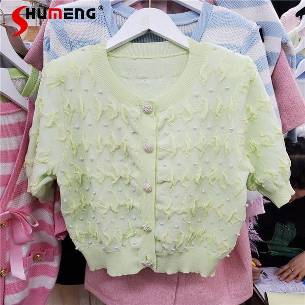 women's knits & tees elegant beaded shiny o-neck half sleeve knitted cardigan 2021 spring solid diamond thread fashion simple knitwear, White
women's knits & tees elegant beaded shiny o-neck half sleeve knitted cardigan 2021 spring solid diamond thread fashion simple knitwear, White