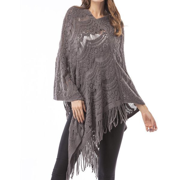2021 new tassel women's poncho spring autumn thin hollow out bat sleeve v neck ladies cape solid causal sweater knitted wear female 679, Black
2021 new tassel women's poncho spring autumn thin hollow out bat sleeve v neck ladies cape solid causal sweater knitted wear female 679, Black