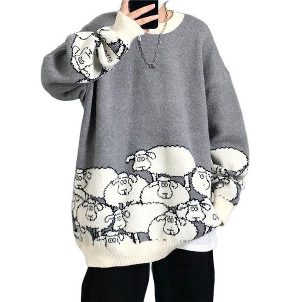 men's sweaters retro fun cartoon jacquard sweater tide brand loose lazy casual lamb, White;black
men's sweaters retro fun cartoon jacquard sweater tide brand loose lazy casual lamb, White;black