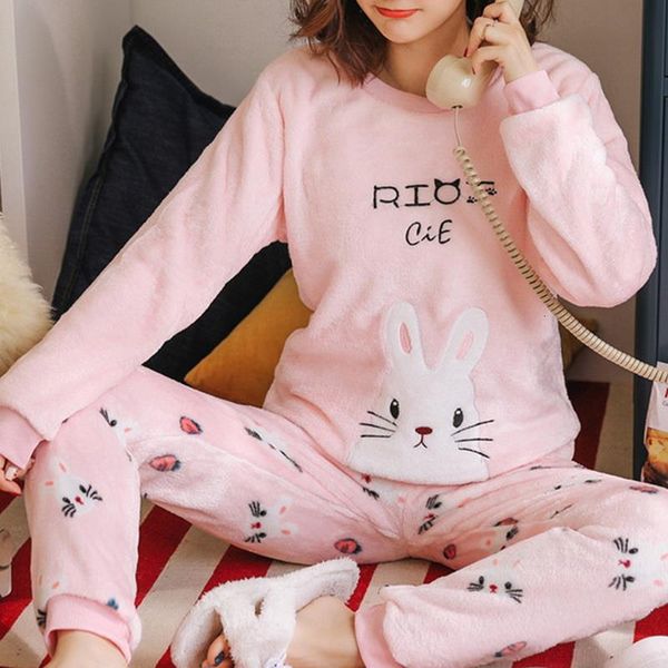women winter fleece pajama sets sleepwear cute cartoon flannel pajamas velvet warm long sleeve and pants 2pcs set homewear, Black;red 
women winter fleece pajama sets sleepwear cute cartoon flannel pajamas velvet warm long sleeve and pants 2pcs set homewear, Black;red