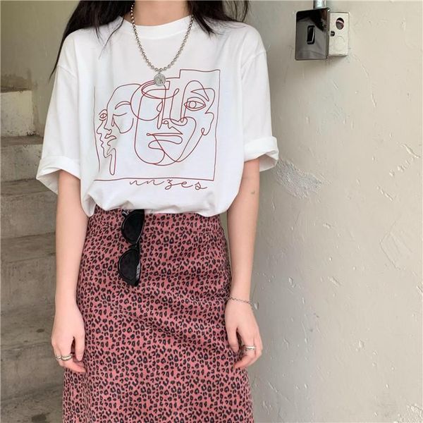 women's t-shirt spring and autumn korean of the loose literary print all-match short-sleeved women, White
women's t-shirt spring and autumn korean of the loose literary print all-match short-sleeved women, White