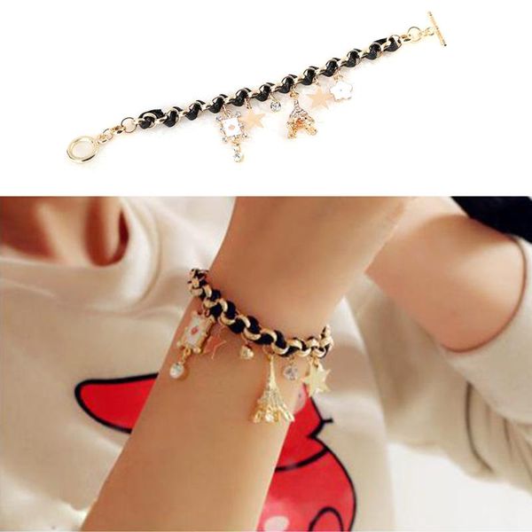 charm bracelets charming leather rope paris eiffel tower crystal bracelet for party wedding bridal jewelry bijoux (black), Golden;silver
charm bracelets charming leather rope paris eiffel tower crystal bracelet for party wedding bridal jewelry bijoux (black), Golden;silver