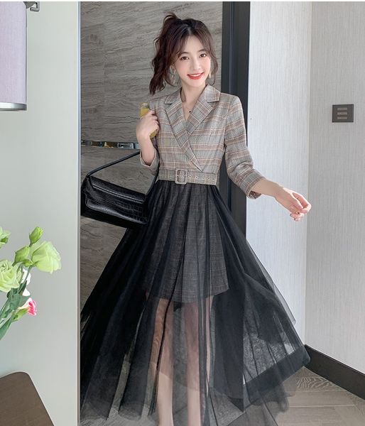 new female style british retro mesh gauze sewing waist skirt spring plaid dress ladies tty6, Black;gray
new female style british retro mesh gauze sewing waist skirt spring plaid dress ladies tty6, Black;gray