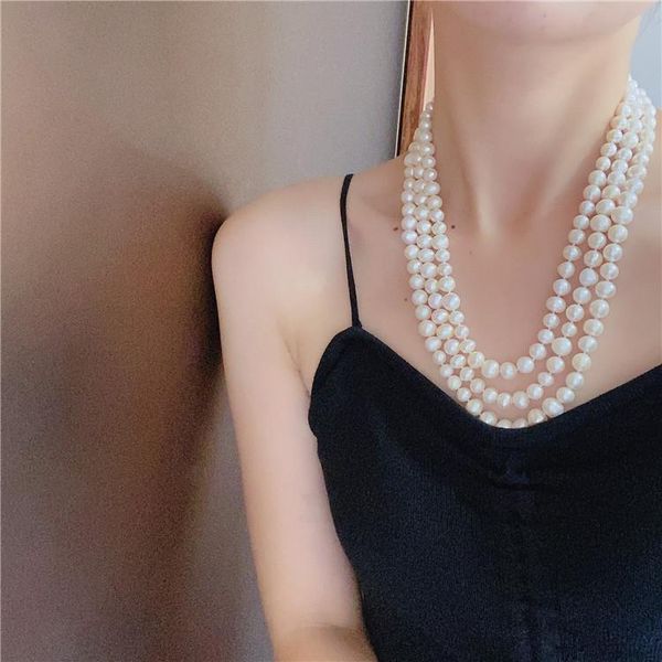 chains hand knotted 50-58cm 3strands 8-9mm white freshwater pearl micro inlay zircon accessories necklace, Silver
chains hand knotted 50-58cm 3strands 8-9mm white freshwater pearl micro inlay zircon accessories necklace, Silver