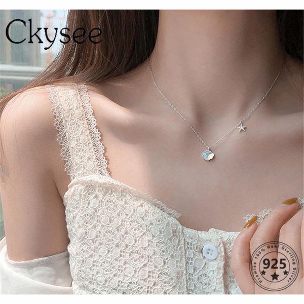 chains ckysee 925 sterling silver shells stars pendant necklace for women girlfriend gift simple fashion summer jewelry