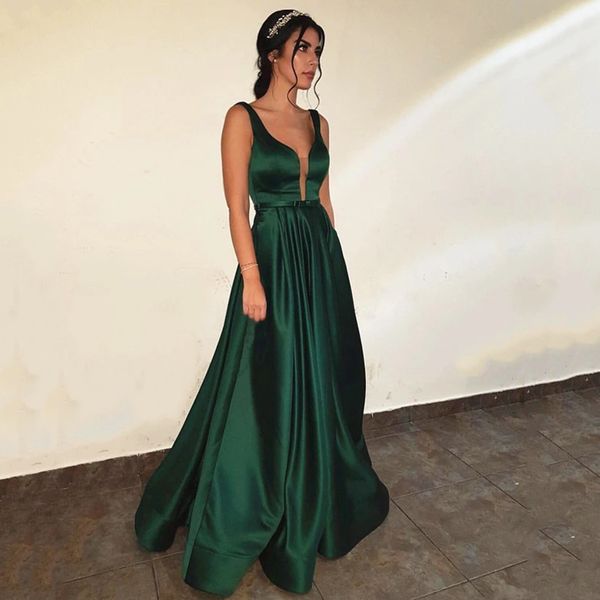 dark green satin evening dresses a line v neck sleeveless simple prom formal gowns sweep train, Black;red
dark green satin evening dresses a line v neck sleeveless simple prom formal gowns sweep train, Black;red