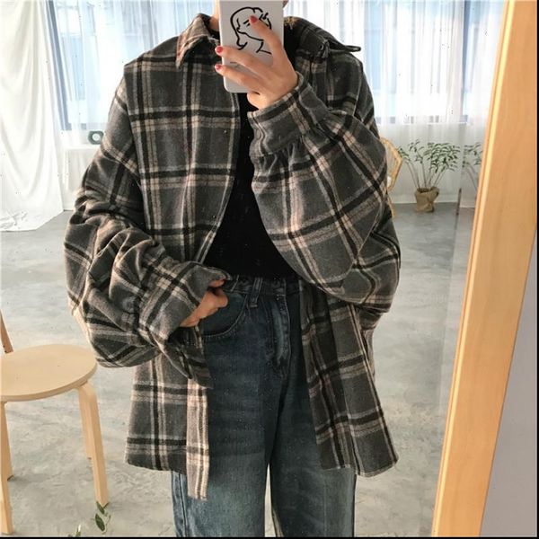 women autumn woolen plaid coat turn down collar long sleeve cardigan outwear plus size loose jacket single breasted, White
women autumn woolen plaid coat turn down collar long sleeve cardigan outwear plus size loose jacket single breasted, White