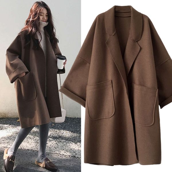 spring and autumn women's wear show thin wool fat sister korean loose medium length windbreaker coat 200 jin fashion, Tan;black
spring and autumn women's wear show thin wool fat sister korean loose medium length windbreaker coat 200 jin fashion, Tan;black