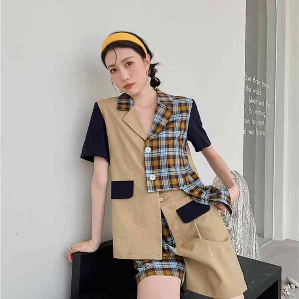 women's shorts two piece suit blazer set plaid patchwork and jacket summer fashion outfits j419, White;black
women's shorts two piece suit blazer set plaid patchwork and jacket summer fashion outfits j419, White;black