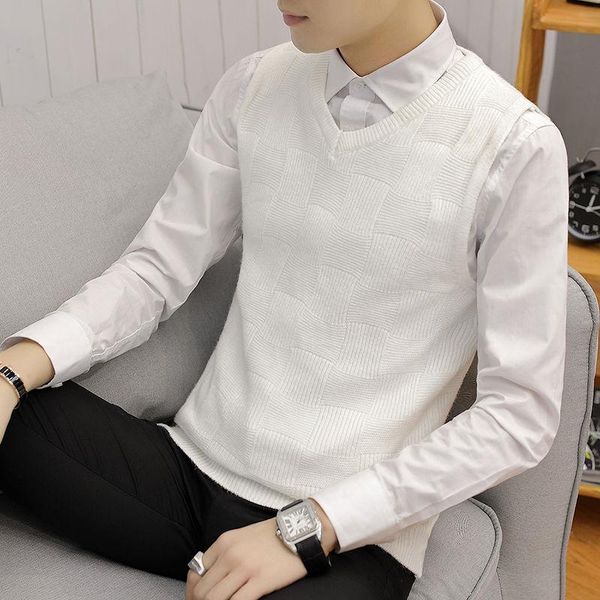 men's vests 2021 sweater vest youth outer wear v-neck knitted sleeveless waistcoat, Black;white
men's vests 2021 sweater vest youth outer wear v-neck knitted sleeveless waistcoat, Black;white