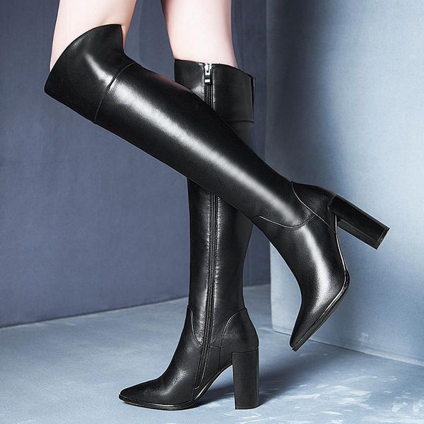 boots european station 18 autumn winter leather women's pointed thick heel super high, Black
boots european station 18 autumn winter leather women's pointed thick heel super high, Black