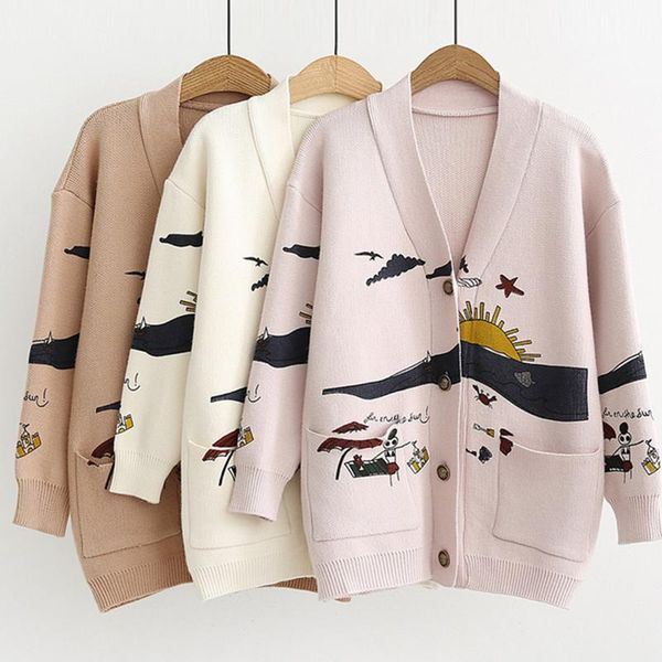 women's knits & tees cartoon print knitted women sweater cardigan jacket 2021 casual cute v-neck single breasted pockets long sleeve ou, White
women's knits & tees cartoon print knitted women sweater cardigan jacket 2021 casual cute v-neck single breasted pockets long sleeve ou, White