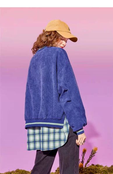 women's swimwear corduroy coat female splicing shirt fake two long salt can sweet loose fashion top, White;black
women's swimwear corduroy coat female splicing shirt fake two long salt can sweet loose fashion top, White;black