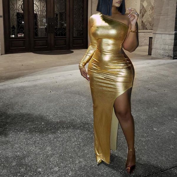 casual dresses women one shoulder metallic dress club bodycon slit evening party fall fashion vestidos african ethnic plus size, Black;gray
casual dresses women one shoulder metallic dress club bodycon slit evening party fall fashion vestidos african ethnic plus size, Black;gray
