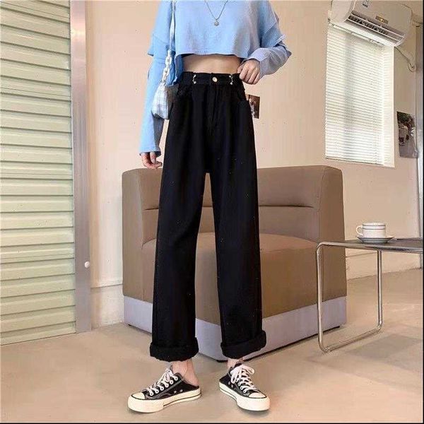adjustable waistline with buckle autumn women jean retro loose straight street style high waist, Blue
adjustable waistline with buckle autumn women jean retro loose straight street style high waist, Blue