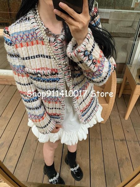 women's t-shirt heavy industry recommends classic tweed color knitted coat in early spring, White
women's t-shirt heavy industry recommends classic tweed color knitted coat in early spring, White