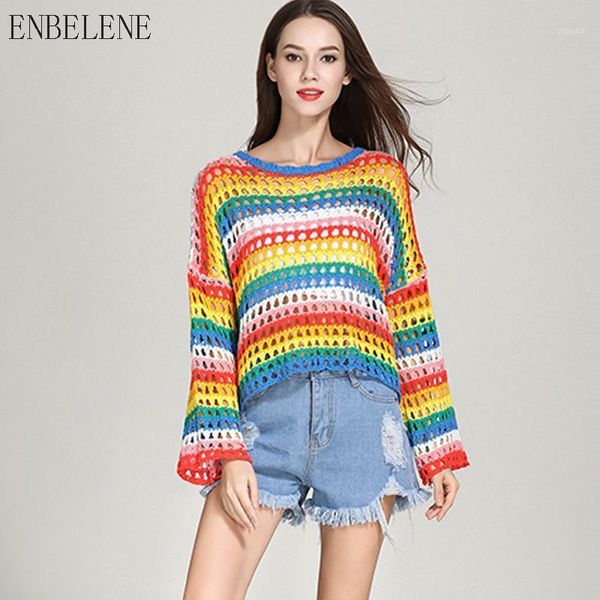 women's sweaters 2021 autumn hollowed out knitted pullovers women multicolor flare sleeve sweater for female loose rianbow sweet girls, White;black
women's sweaters 2021 autumn hollowed out knitted pullovers women multicolor flare sleeve sweater for female loose rianbow sweet girls, White;black