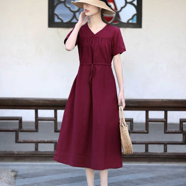 party dresses literary style solid cotton and linen of women national fashion v neck sew waistline dress stylish i3fg, White;black
party dresses literary style solid cotton and linen of women national fashion v neck sew waistline dress stylish i3fg, White;black