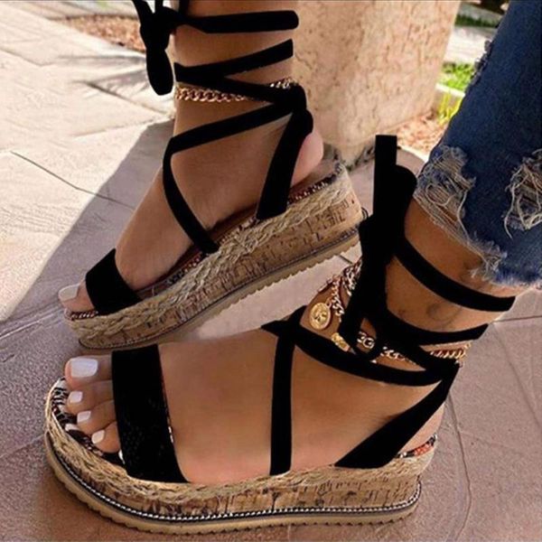sandals woman ladies open toe solid color ankle strap platform shoes fashion casual lace up wedge female summer, Black
sandals woman ladies open toe solid color ankle strap platform shoes fashion casual lace up wedge female summer, Black