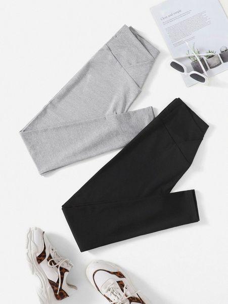2pcs solid wideband waist leggings i6ni#, Black
2pcs solid wideband waist leggings i6ni#, Black