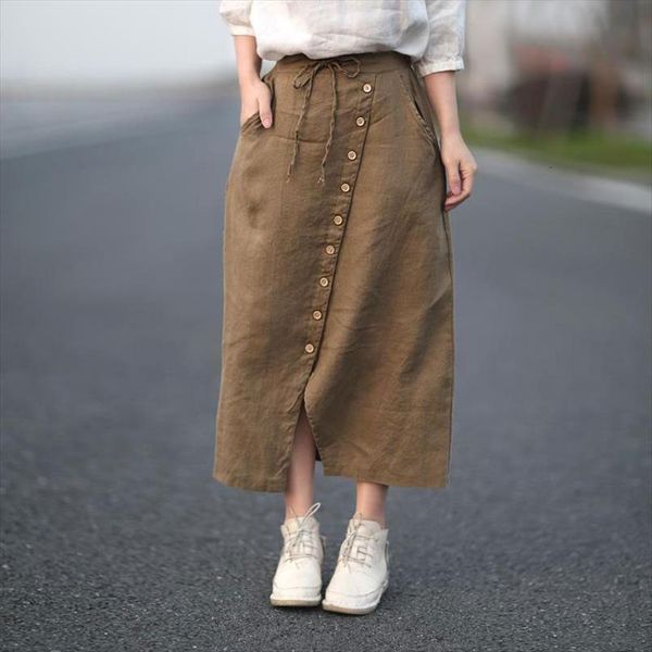 summer arts style high waist womens skirt casual long single breasted 100% linen vintage femme saia longa m290, Black
summer arts style high waist womens skirt casual long single breasted 100% linen vintage femme saia longa m290, Black
