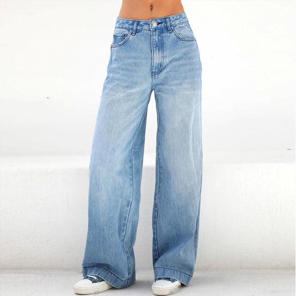 light blue denim trousers vintage women jeans wide leg pants korean straight long high waist casual loose with belt summer
light blue denim trousers vintage women jeans wide leg pants korean straight long high waist casual loose with belt summer