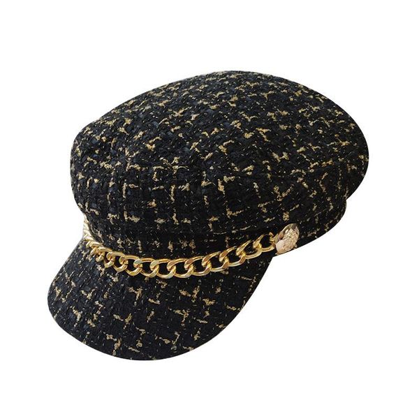 2021 new korean retro little fragrant tweed chain navy cap octagonal cap versatile beret korean version bucket hat autumn, Blue;gray
2021 new korean retro little fragrant tweed chain navy cap octagonal cap versatile beret korean version bucket hat autumn, Blue;gray