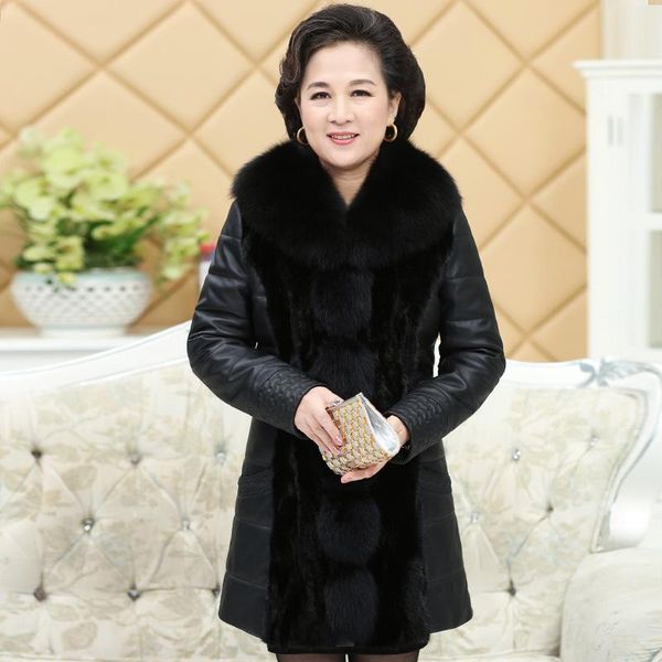 women's leather & faux jacket coat female big fur collar front winter middle aged and elderly large size, Black
women's leather & faux jacket coat female big fur collar front winter middle aged and elderly large size, Black