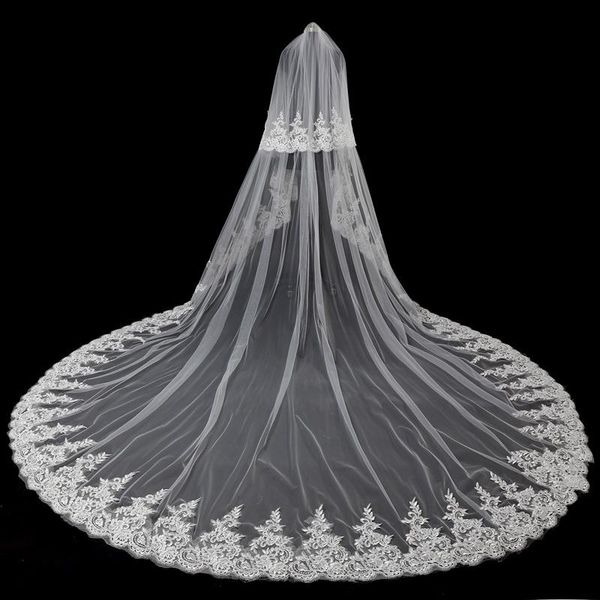 bridal veils 2021 5m vintage style lace cathedral wedding applique edge long one layer custom made velos de novia, Black
bridal veils 2021 5m vintage style lace cathedral wedding applique edge long one layer custom made velos de novia, Black