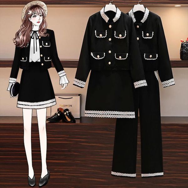 autumn two piece suit cute women dress jacket short skirt wide leg pants plus size 4xl female black sets, White
autumn two piece suit cute women dress jacket short skirt wide leg pants plus size 4xl female black sets, White