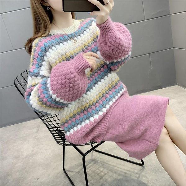 women's tracksuits 2021 winter warm stripe knitting loose pullover sweater +high waist skirt knit 2 piece sets, Gray
women's tracksuits 2021 winter warm stripe knitting loose pullover sweater +high waist skirt knit 2 piece sets, Gray