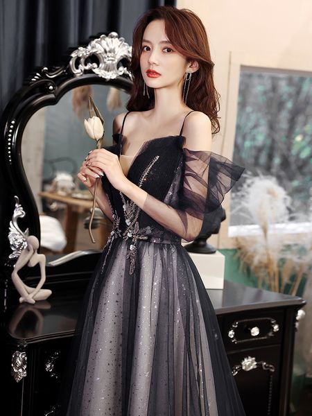 Fashion Spaghetti Strap Off Shoulder Pageant Party Gown Brilliant Sequins Appliques Backless Slim Floor Length Evening Dress, Black
Fashion Spaghetti Strap Off Shoulder Pageant Party Gown Brilliant Sequins Appliques Backless Slim Floor Length Evening Dress, Black