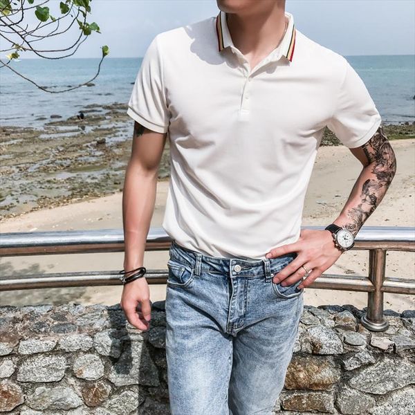 british style summer mens polos short sleeve shirts turn down collar slim fit casual homme streetwear high quality, White;black
british style summer mens polos short sleeve shirts turn down collar slim fit casual homme streetwear high quality, White;black
