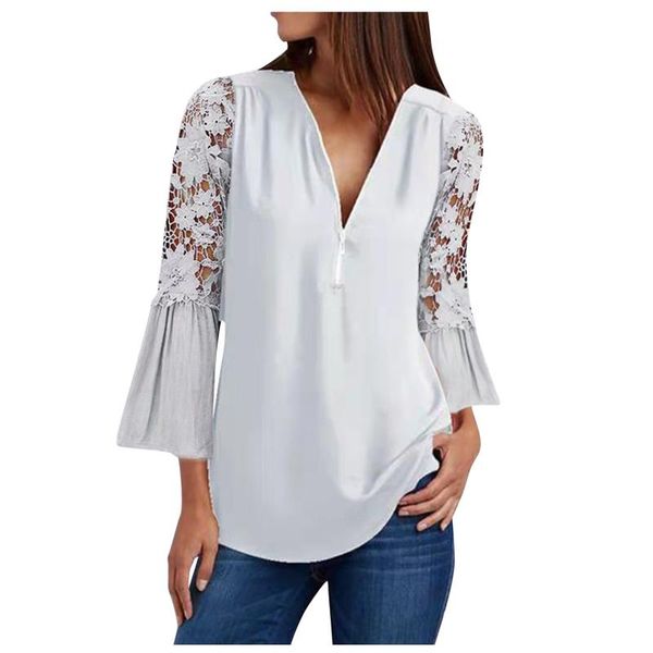 women's blouses & shirts womens v-neck blouse hollow out lace long sleeve color fold casual shirt solid clothing blusas mujer, White
women's blouses & shirts womens v-neck blouse hollow out lace long sleeve color fold casual shirt solid clothing blusas mujer, White