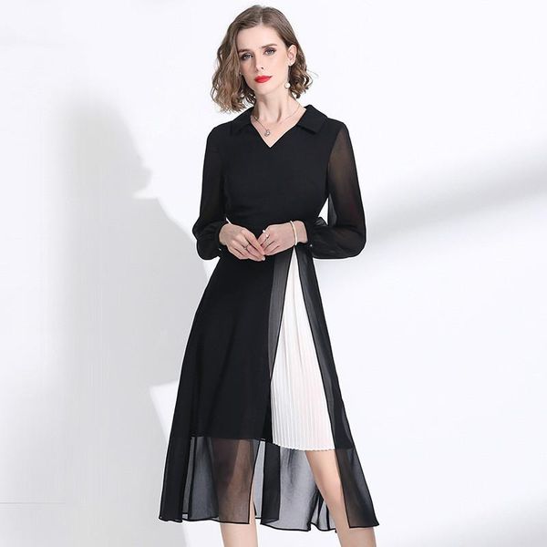 casual dresses women long sleeved dress 2021 spring black and white patchwork chiffon v neck slim a-line split over the knees, Black;gray
casual dresses women long sleeved dress 2021 spring black and white patchwork chiffon v neck slim a-line split over the knees, Black;gray