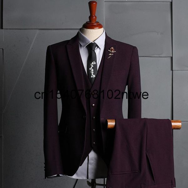 men's suits & blazers suit three-piece set korean version of slimmed-down pants casual business wine red wedding groom dress, White;black 
men's suits & blazers suit three-piece set korean version of slimmed-down pants casual business wine red wedding groom dress, White;black