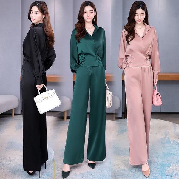 women's two piece pants spring autumn outfits plus size clothing 2 set korean fashion foreign style wide leg for women, White
women's two piece pants spring autumn outfits plus size clothing 2 set korean fashion foreign style wide leg for women, White