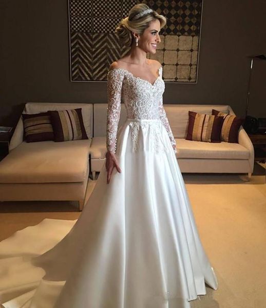 new 2021 a line lace satin es of the shoulder long sleeve ribbon floor length bridal wedding gowns button back 894j, White
new 2021 a line lace satin es of the shoulder long sleeve ribbon floor length bridal wedding gowns button back 894j, White