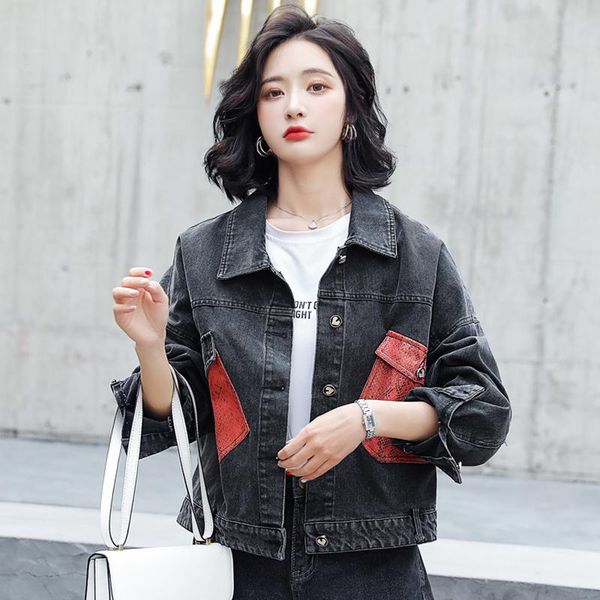 women's jackets clothes women cropped jacket denim stitching snake pattern pockets 2021 autumn korean-style loose oversized 95h, Black;brown
women's jackets clothes women cropped jacket denim stitching snake pattern pockets 2021 autumn korean-style loose oversized 95h, Black;brown