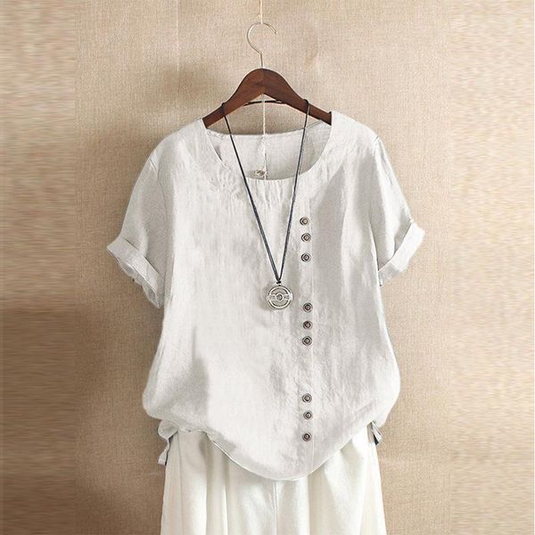 women's blouses & shirts missky women shirt solid color summer large retro leisure looseness cotton-flax short sleeves blouse female, White
women's blouses & shirts missky women shirt solid color summer large retro leisure looseness cotton-flax short sleeves blouse female, White