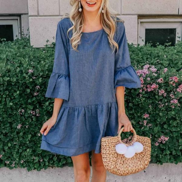 casual dresses women denim dress solid cowboy o-neck flare sleeve short jean vestido blanco, Black;gray
casual dresses women denim dress solid cowboy o-neck flare sleeve short jean vestido blanco, Black;gray