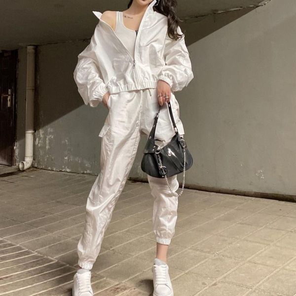 women's two piece pants celebrity y2k style set spring fall outfit female baseball jacket and cargo tracksuit, White
women's two piece pants celebrity y2k style set spring fall outfit female baseball jacket and cargo tracksuit, White