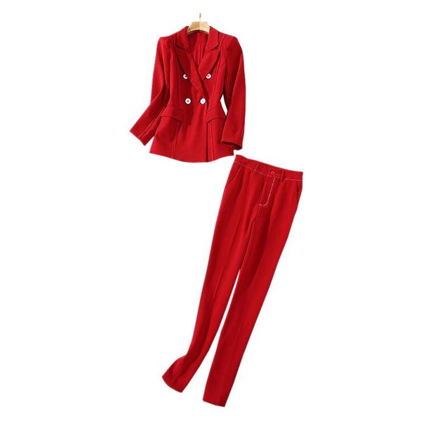 white stitched red blazer set women office wear 2pcs outfits double breasted buttons long sleeve jacket + slim pencil pants
white stitched red blazer set women office wear 2pcs outfits double breasted buttons long sleeve jacket + slim pencil pants