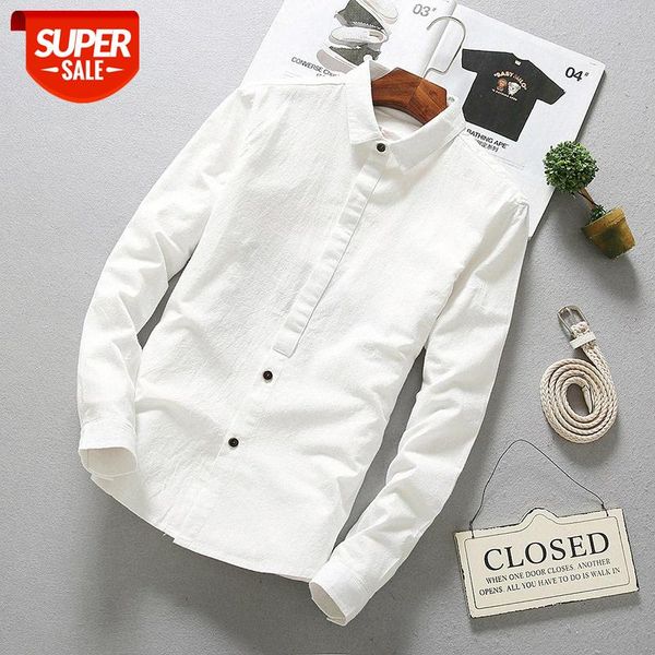 long-sleeved shirt men's solid color casual young students white cotton and linen clothing #a53t, White;black
long-sleeved shirt men's solid color casual young students white cotton and linen clothing #a53t, White;black