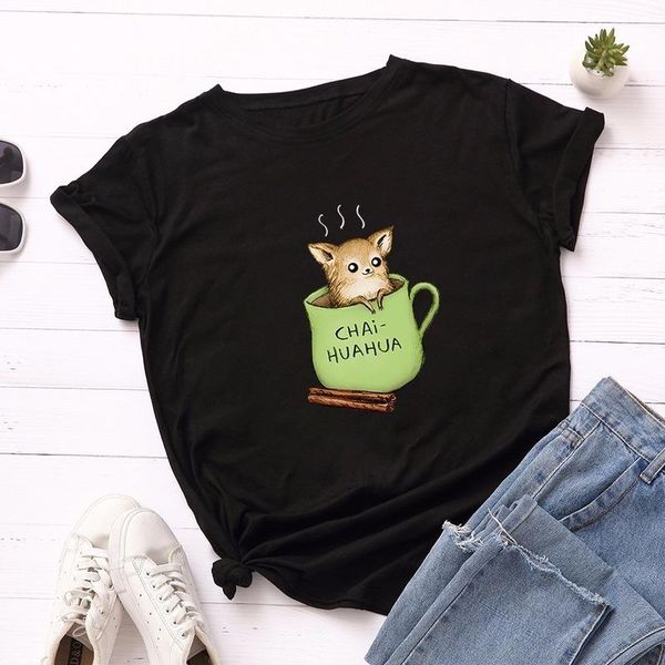 women's t-shirt women summer plus size short sleeve cartoon cute dog chihuahua print woman casual tshirts ladies tees, White
women's t-shirt women summer plus size short sleeve cartoon cute dog chihuahua print woman casual tshirts ladies tees, White
