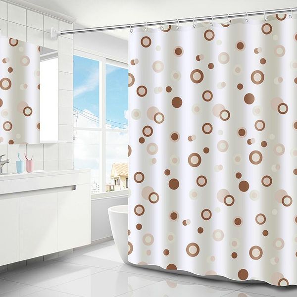 brown dot pattern shower curtain set with 12 hooks printing bathroom decoration