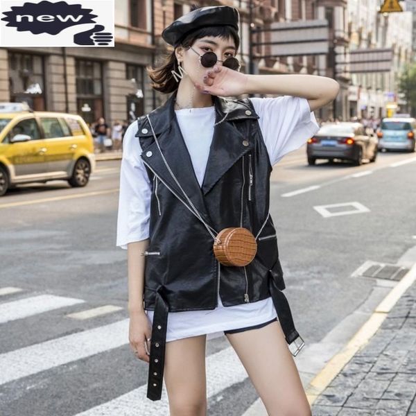 women's vests fashion women adjustable waist pu leather sleeveless jacket motorcycle vest lapel collar loose fit punk style waistcoat, Black;white
women's vests fashion women adjustable waist pu leather sleeveless jacket motorcycle vest lapel collar loose fit punk style waistcoat, Black;white